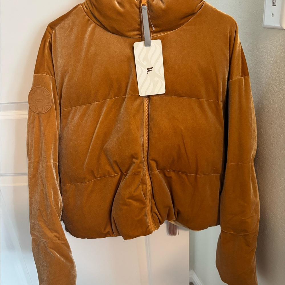 Women's Fabletics Mustard Velvet Puffer Jacket
